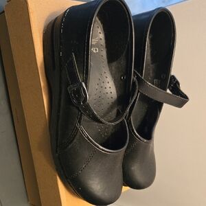 Dansko Black Leather Mary Jane Clogs